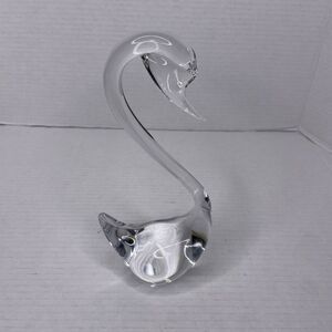 Hand-Blown Art Glass 8.5 In Clear Glass Swan Paperweight Figurine Albert E Price